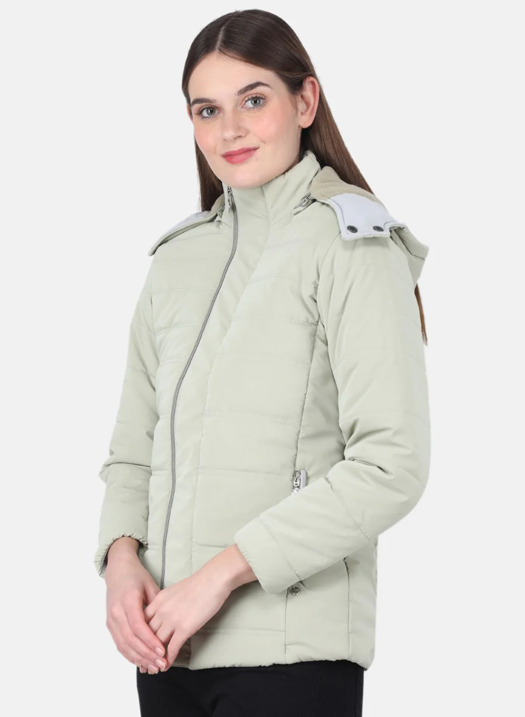 Women Green Solid Jacket - Image 2