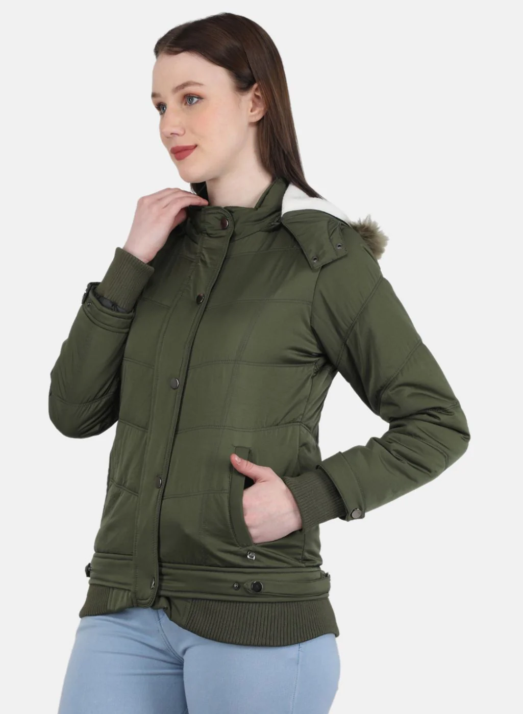 Women Green Solid Jacket - Image 2