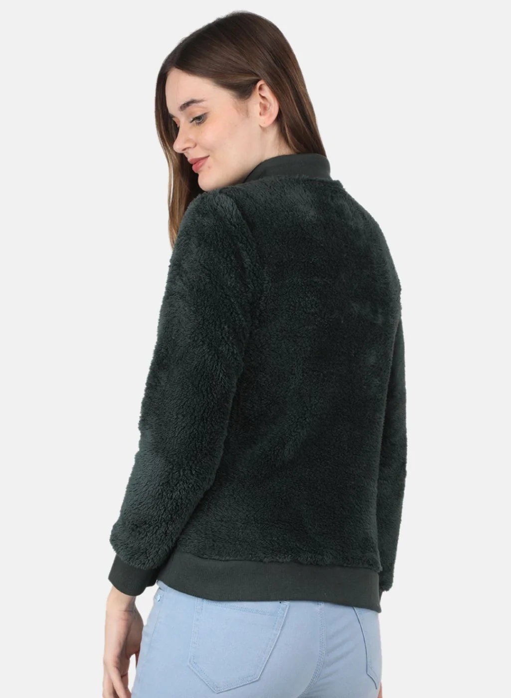 Women Green Solid Sweatshirt - Image 3