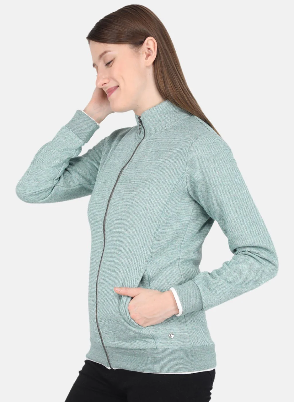 Women Green Stripe Sweatshirt - Image 2