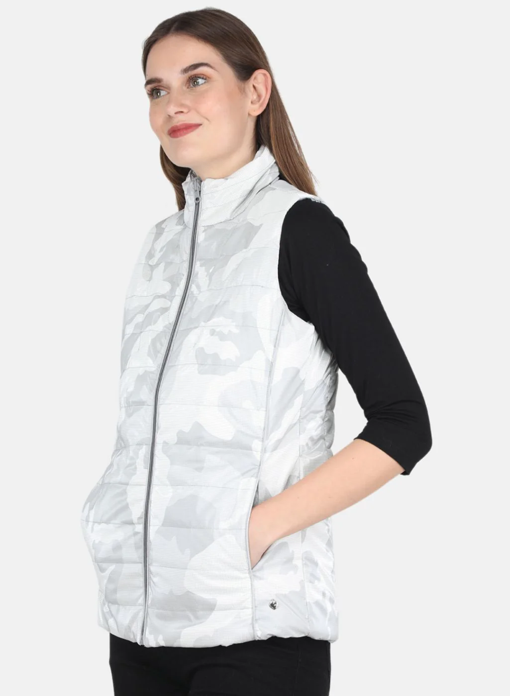Women Grey Self Design Jacket - Image 2