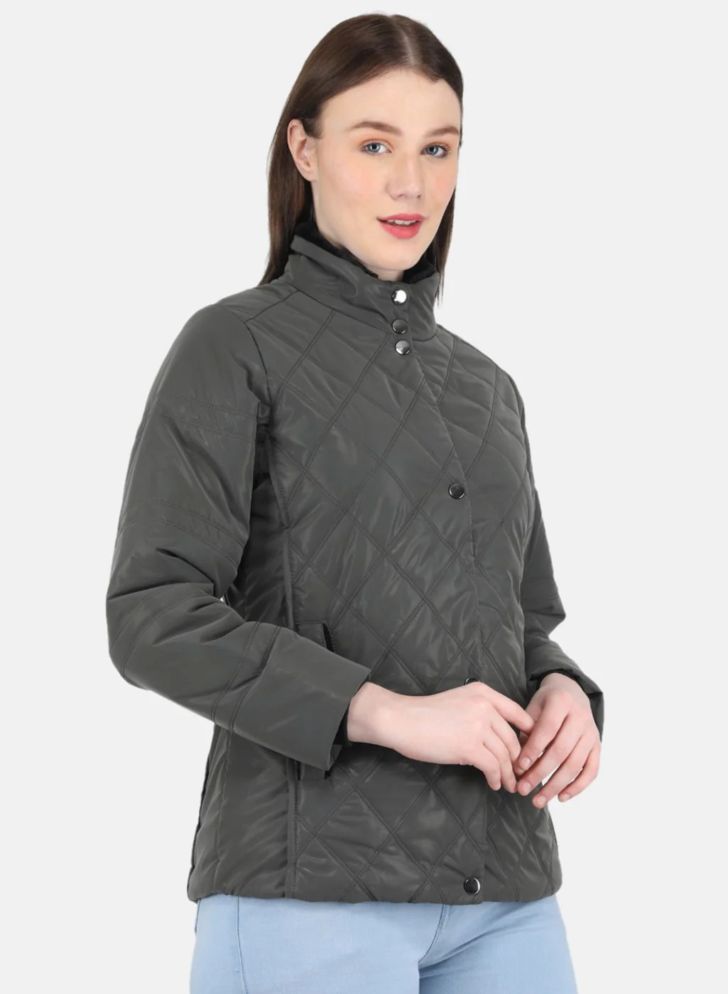 Women Grey Self Design Jacket - Image 6