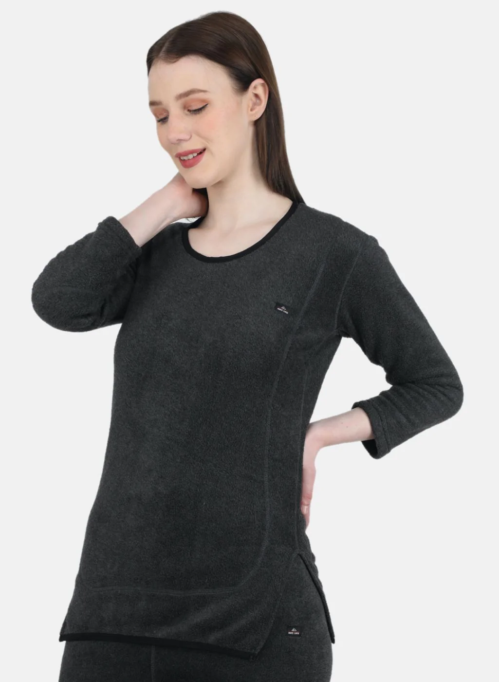 Women Grey Self Design Thermal Vest - Image 2