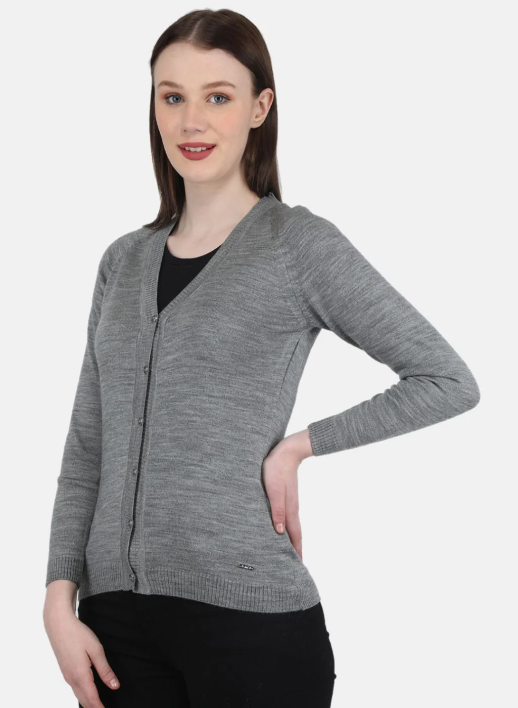 Women Grey Solid Cardigan - Image 2