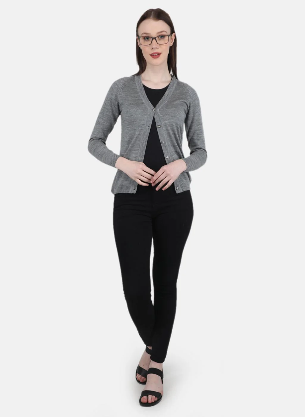 Women Grey Solid Cardigan - Image 4
