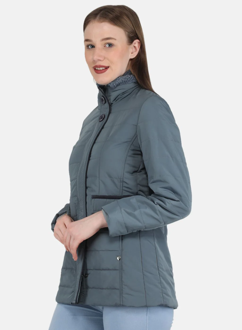Women Grey Solid Jacket - Image 2