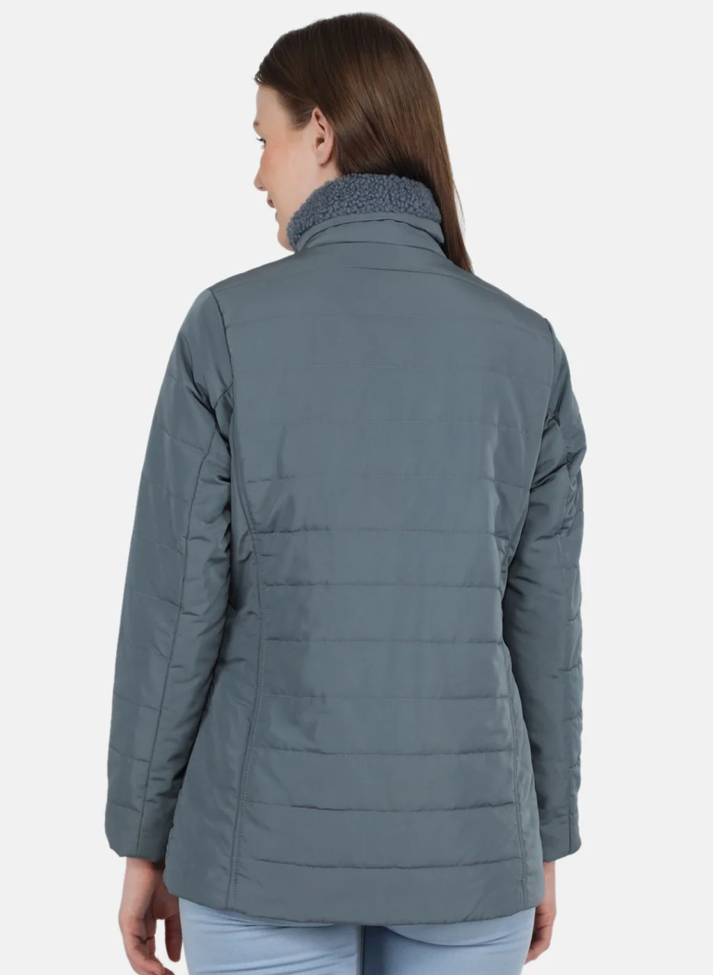 Women Grey Solid Jacket - Image 3