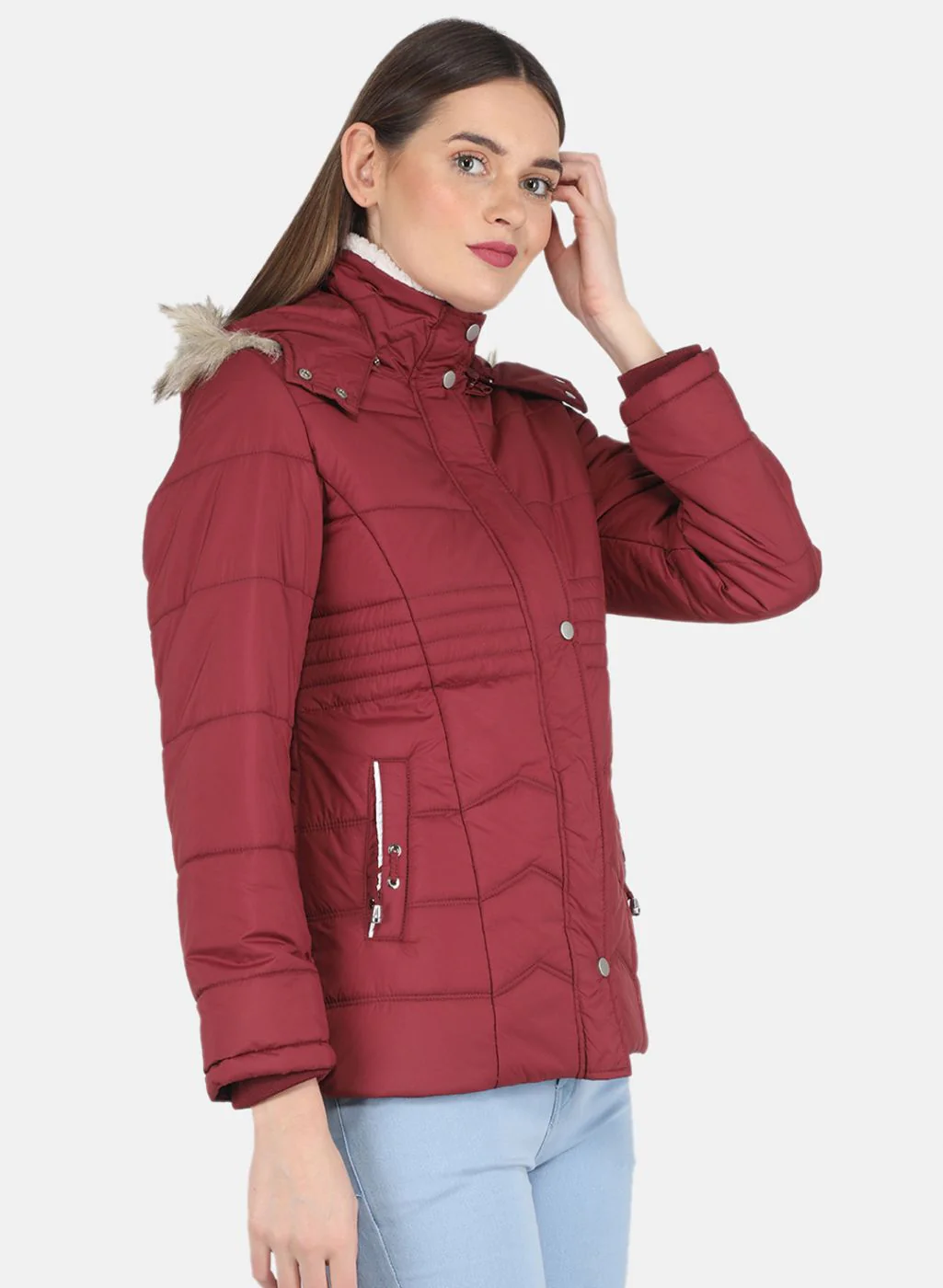 Women Maroon Parka Jacket - Image 6