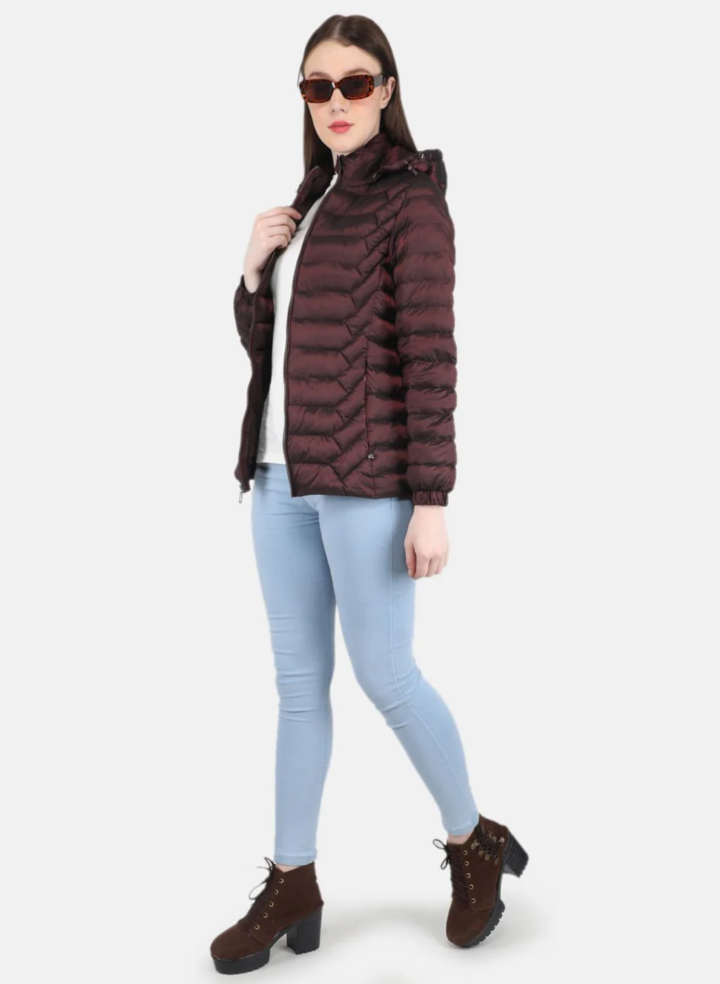 Women Maroon Puffer Jacket - Image 4