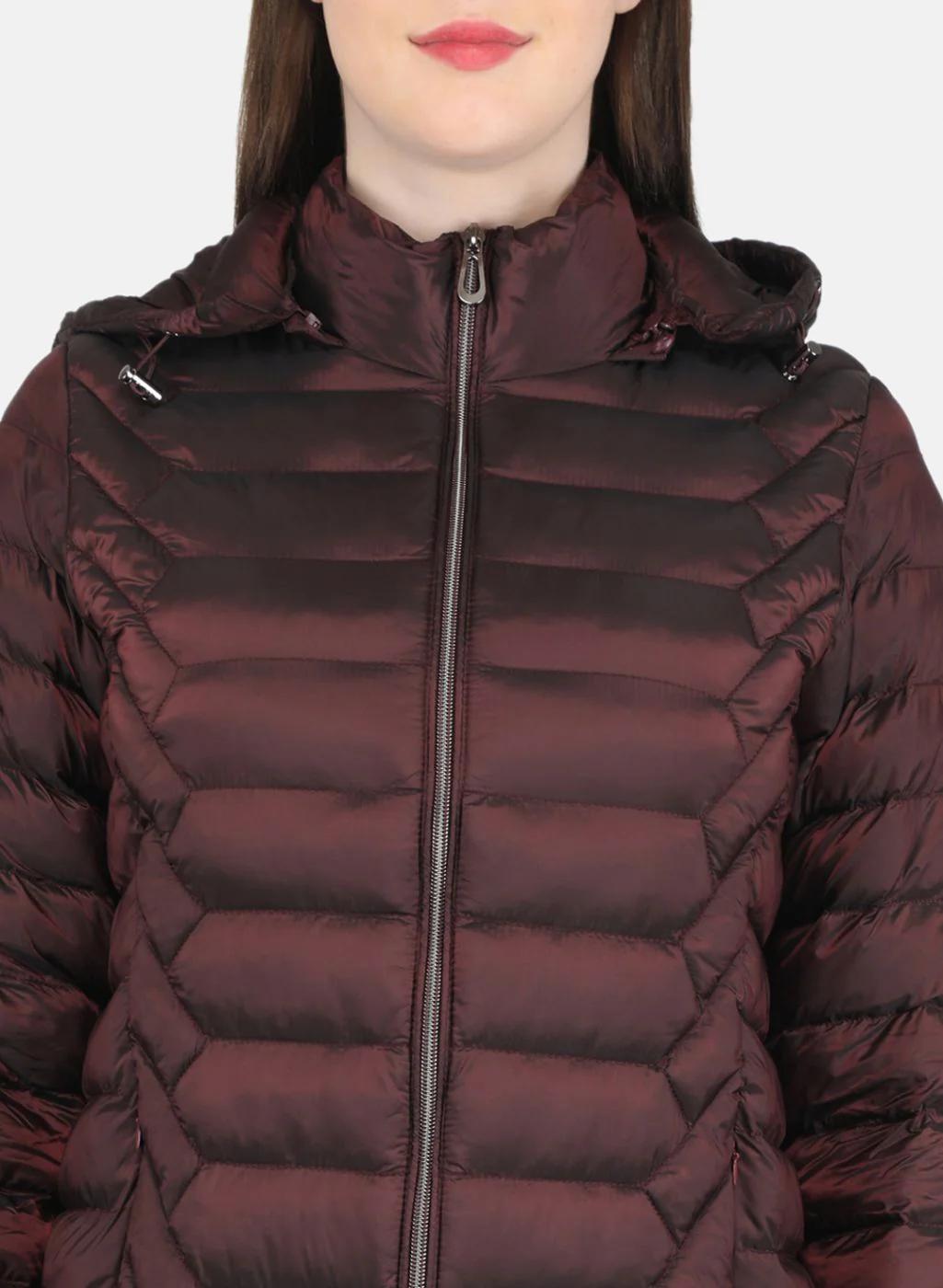 Women Maroon Puffer Jacket - Image 5