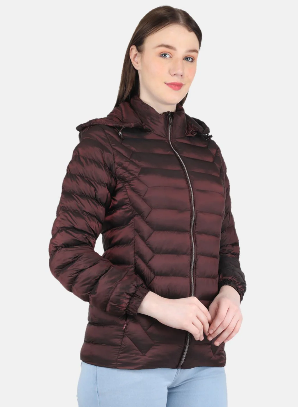 Women Maroon Puffer Jacket - Image 6