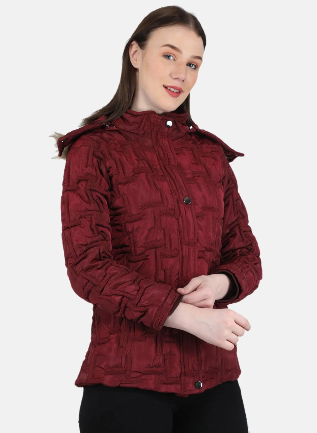 Women Maroon Embroidered Jacket - Image 6