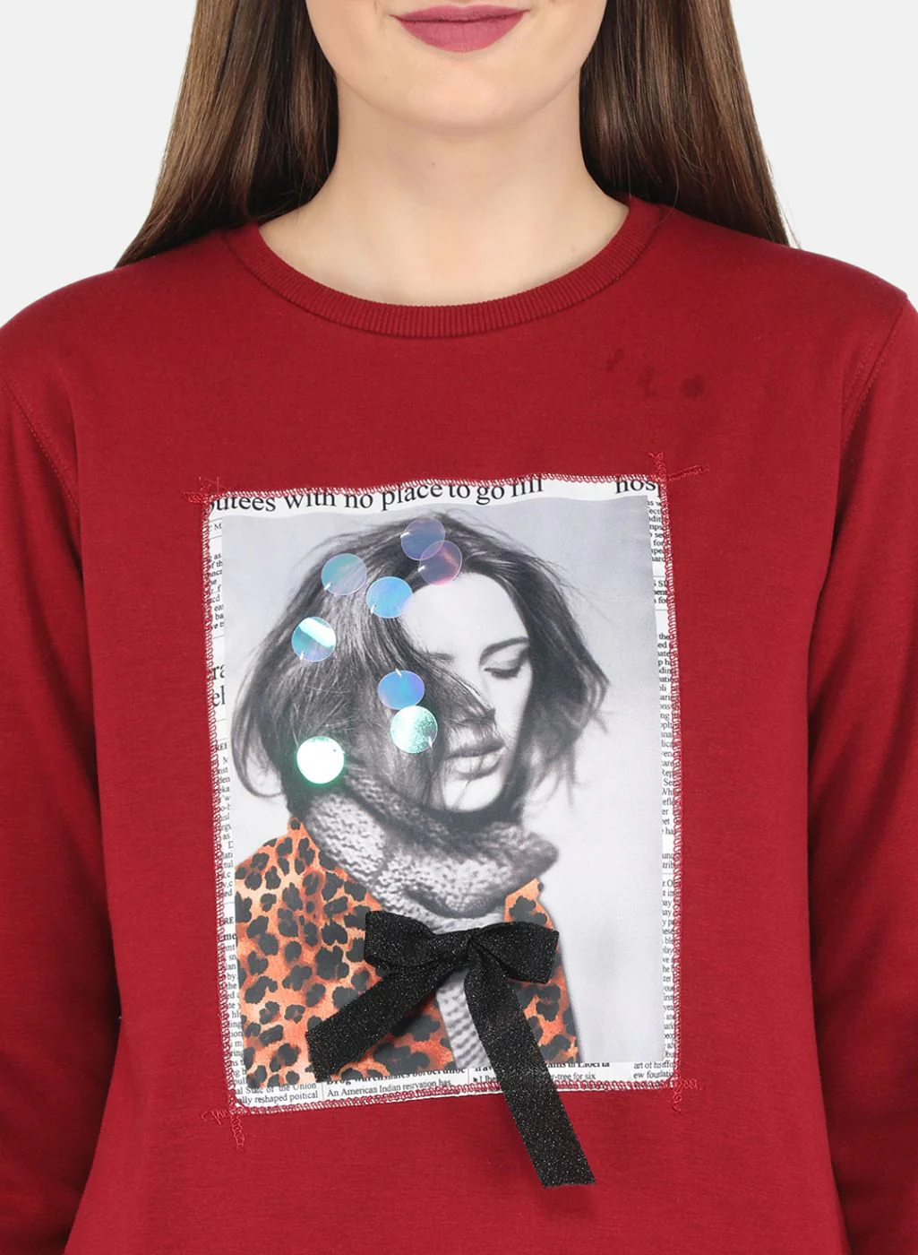 Women Maroon Printed Sweatshirt - Image 5