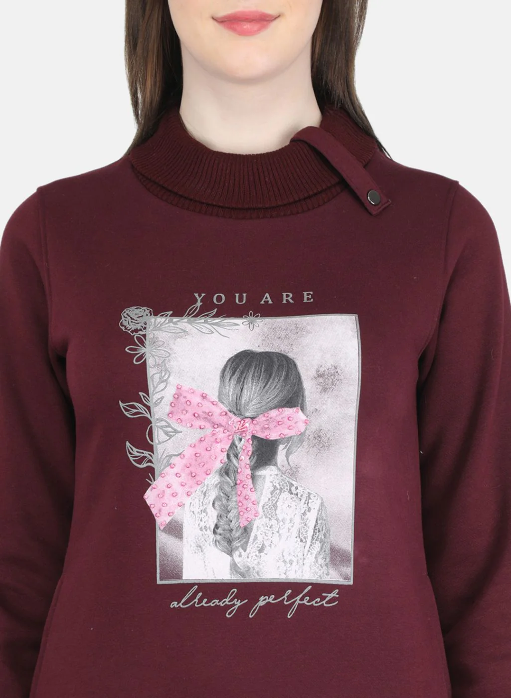 Women Maroon Printed Sweatshirt - Image 5