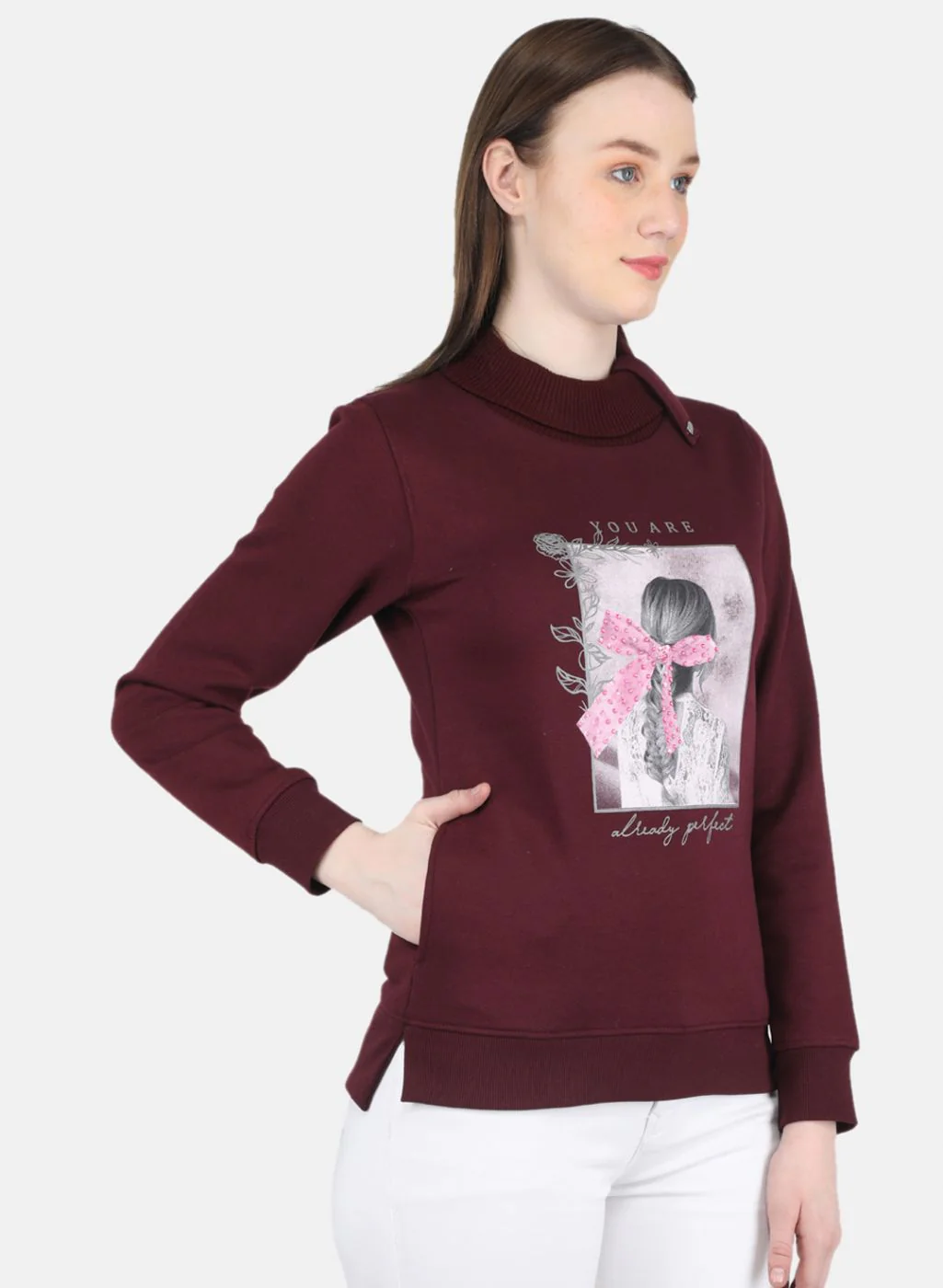 Women Maroon Printed Sweatshirt - Image 6