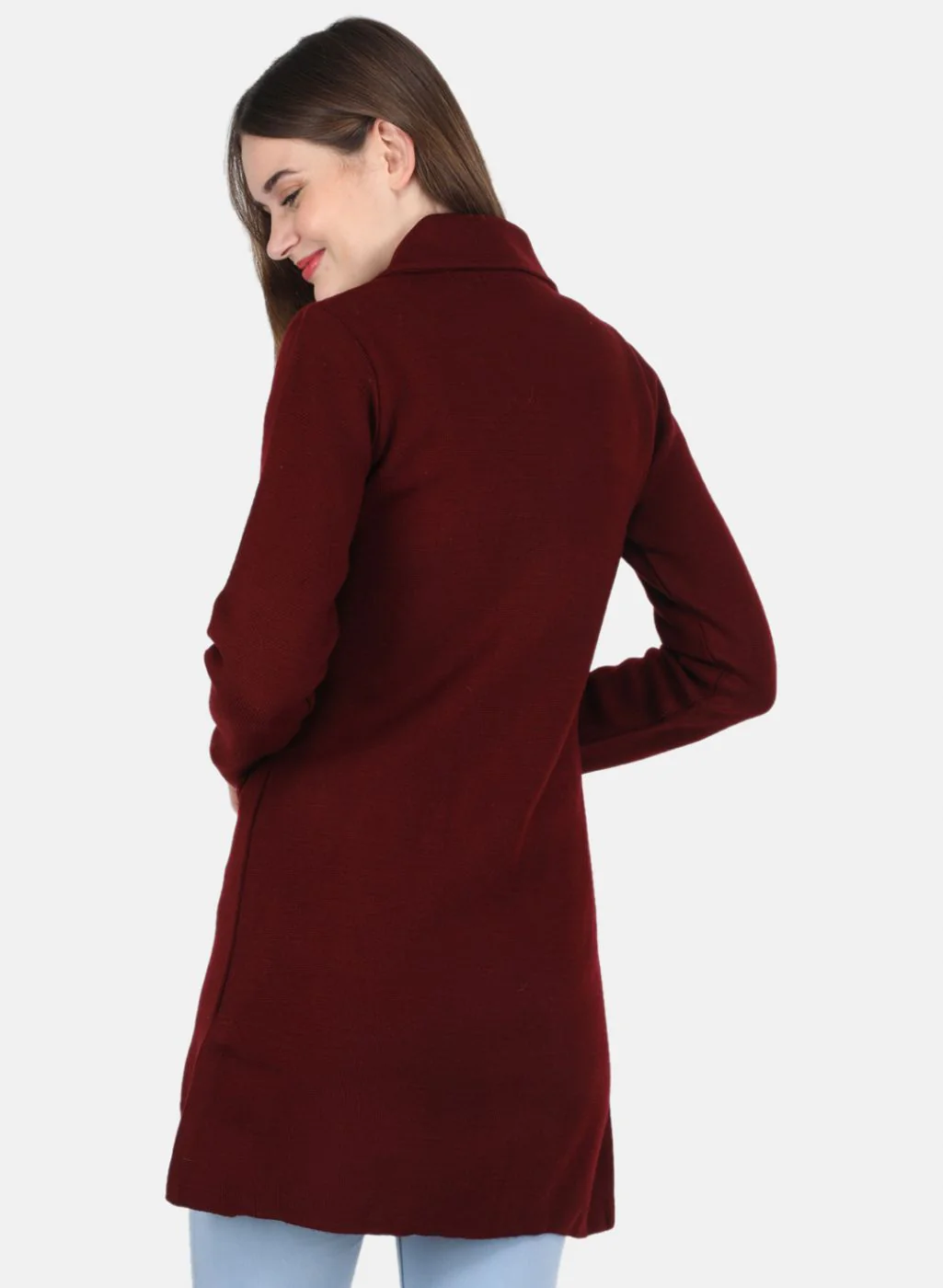 Women Maroon Self design Coat - Image 3