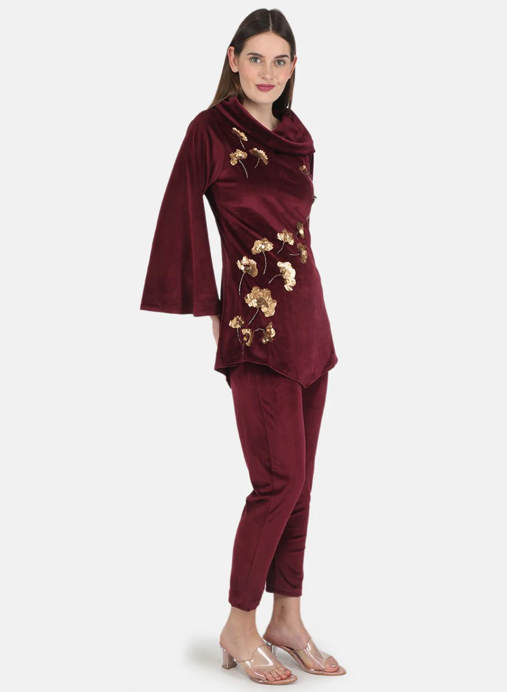 Women Maroon Self design CoordiNAte Set - Image 6