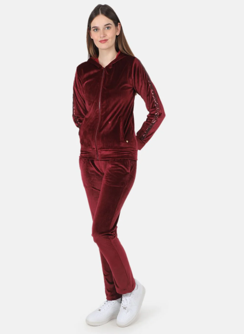 Women Maroon Self Design CoordiNAte Set - Image 2