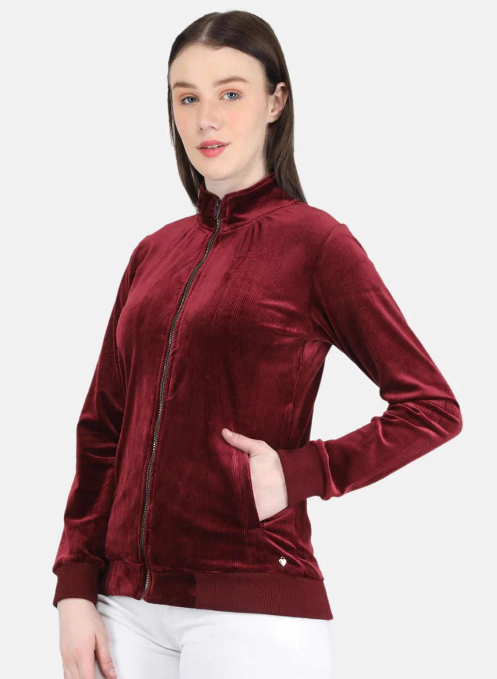 Women Maroon Self Design Sweatshirt - Image 2