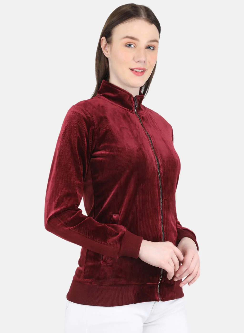 Women Maroon Self Design Sweatshirt - Image 6