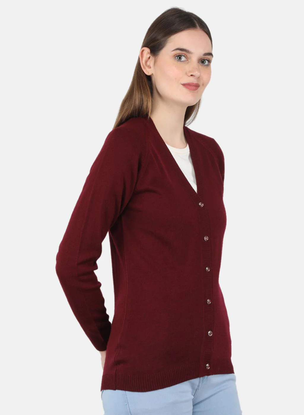 Women Maroon Solid Cardigan - Image 6