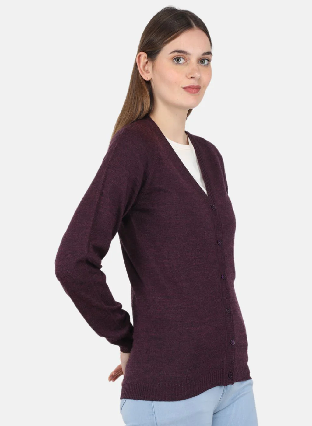 Women Maroon Solid Cardigan - Image 6