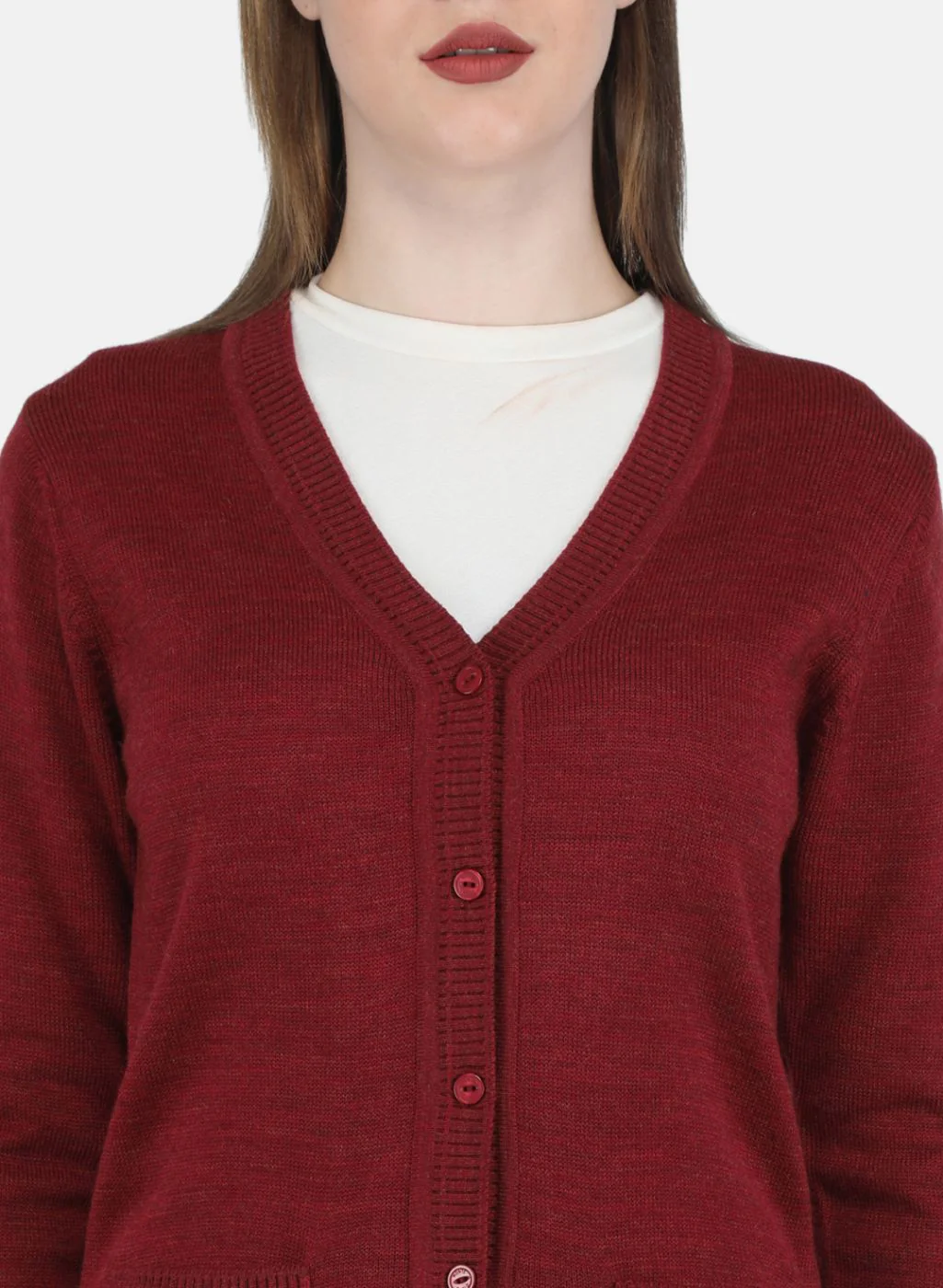 Women Maroon Solid Cardigan - Image 5