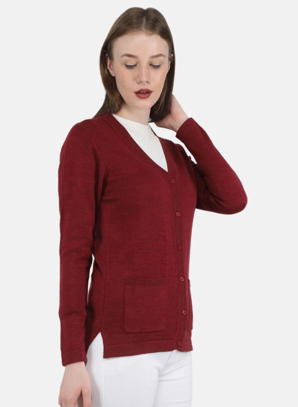 Women Maroon Solid Cardigan - Image 6