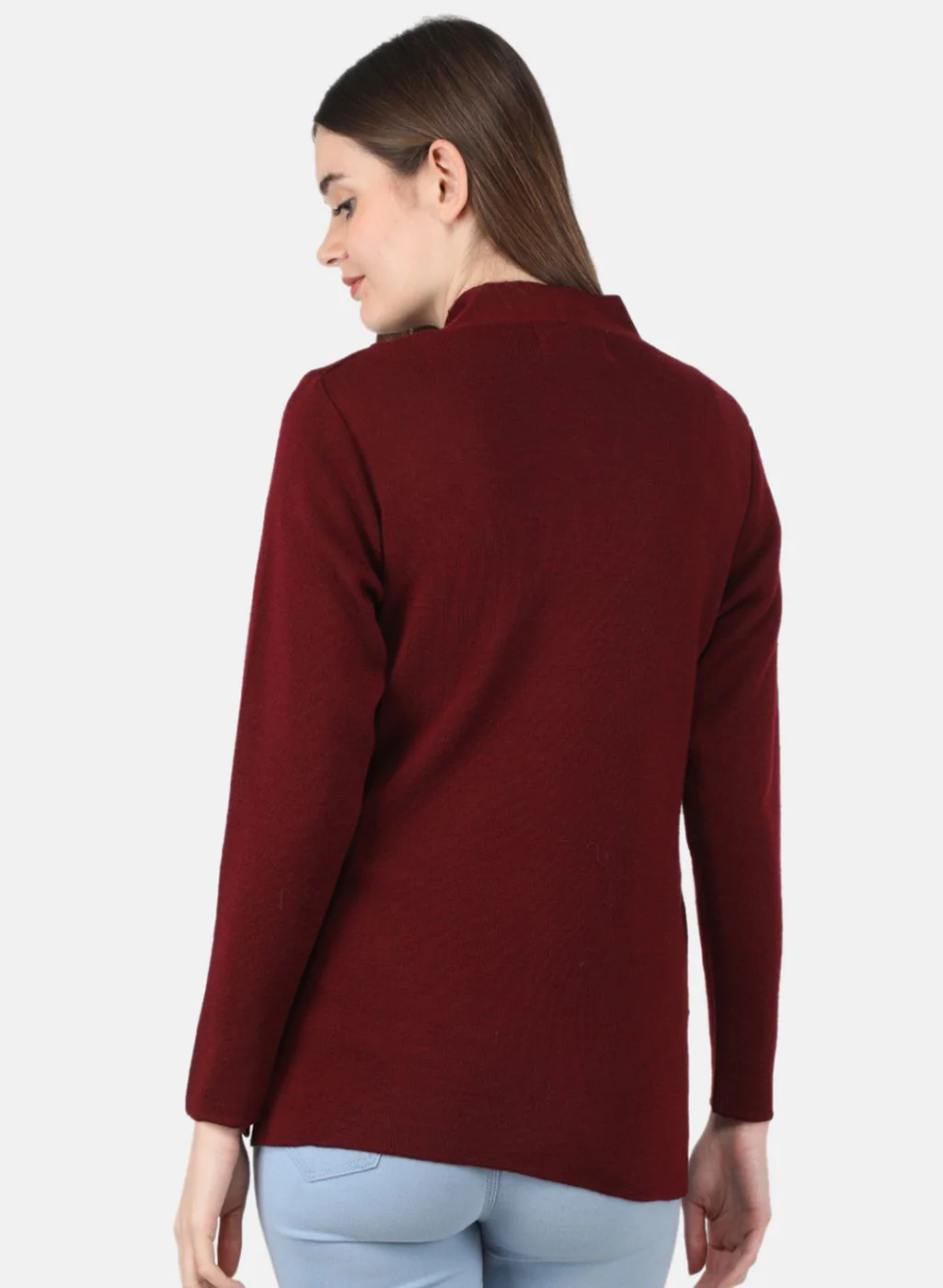 Women Maroon Solid Cardigan - Image 3