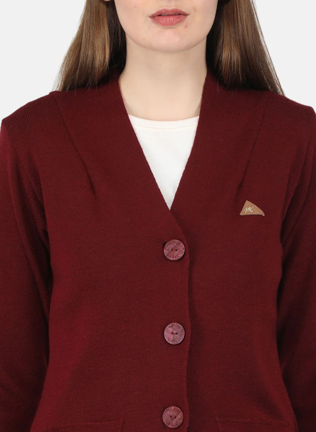 Women Maroon Solid Cardigan - Image 5