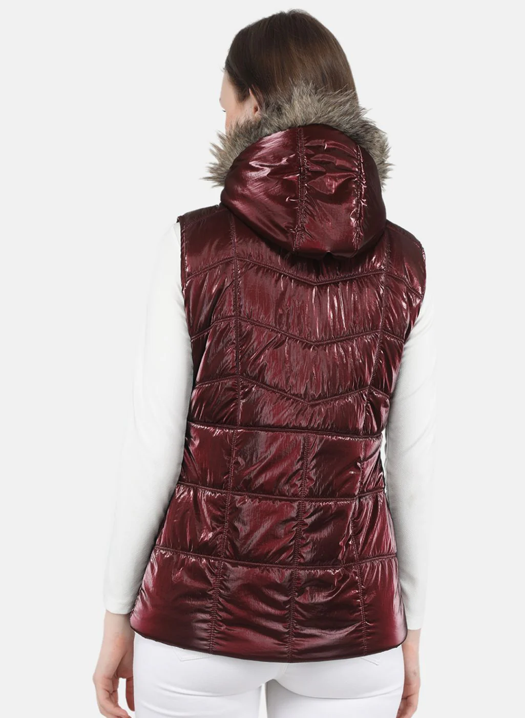 Women Maroon Solid Jacket - Image 3