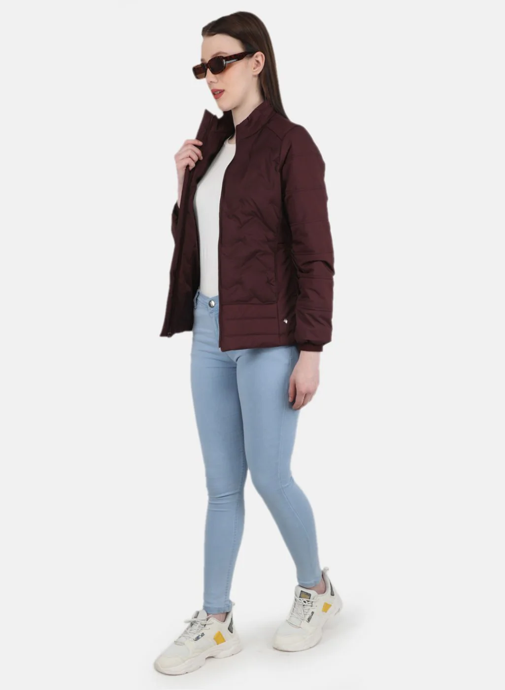 Women Maroon Solid Jacket - Image 4