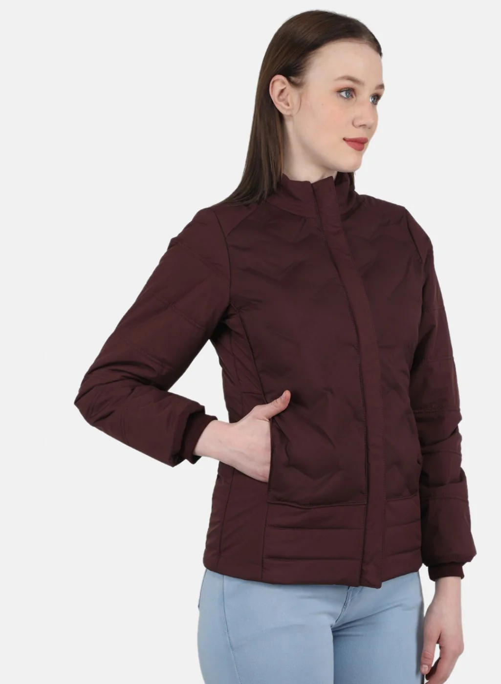 Women Maroon Solid Jacket - Image 6