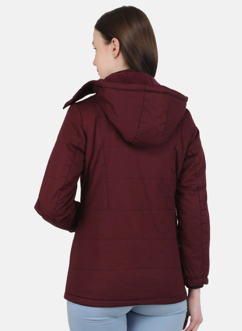 Women Maroon Solid Jacket - Image 3