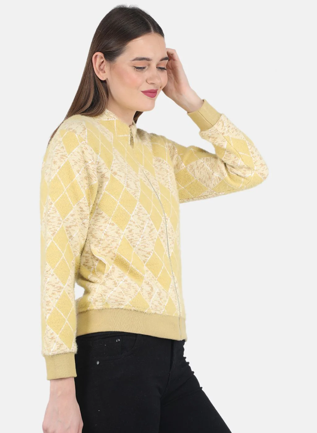 Women Mustard Jaquard Sweatshirt - Image 6