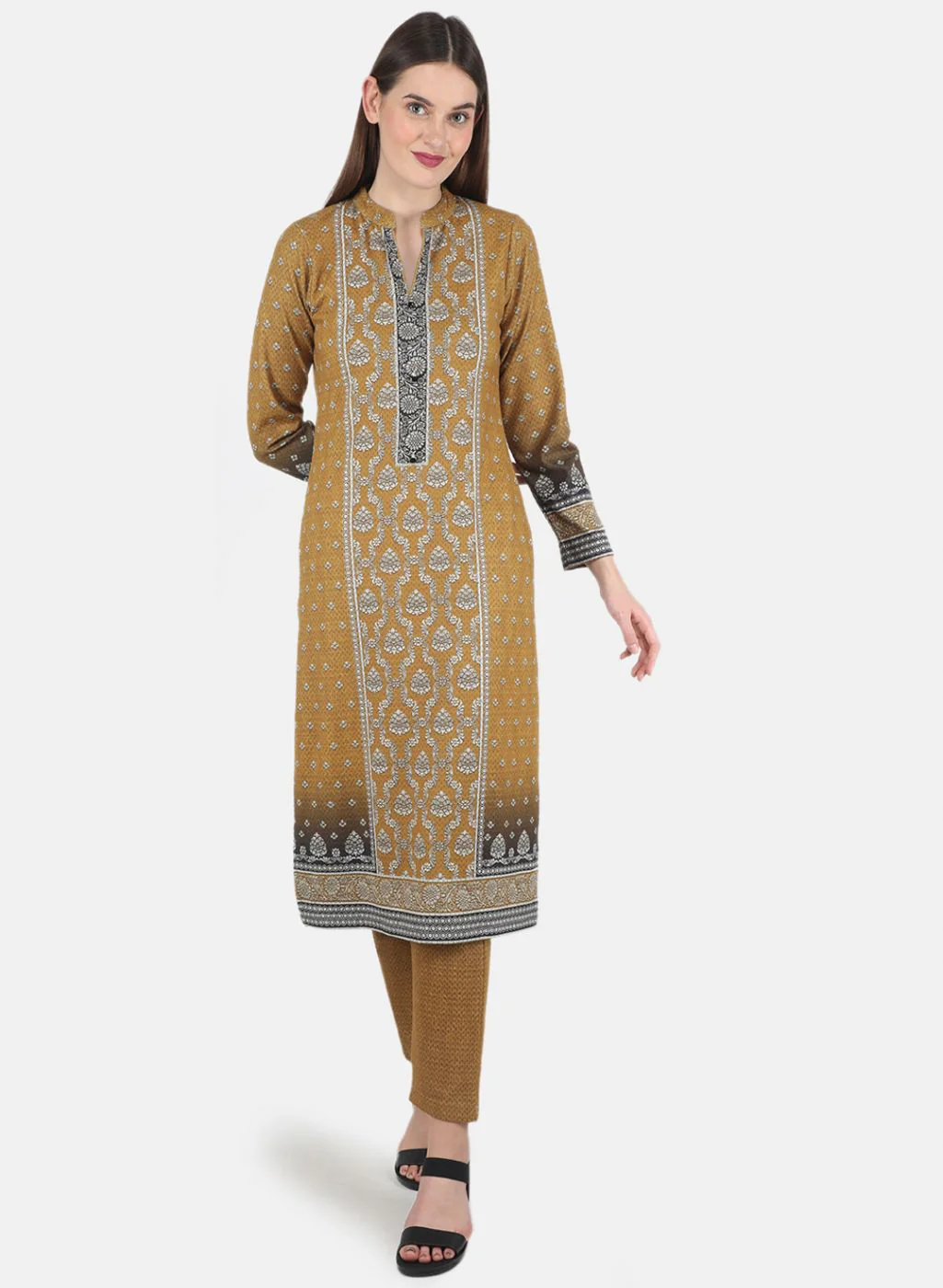 Women Mustard Kurti+Lower Set for Winter - Image 4