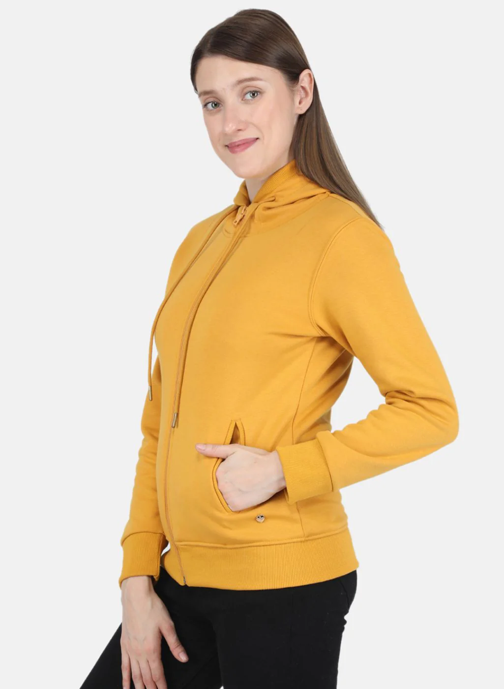 Women Mustard Solid Sweatshirt - Image 2