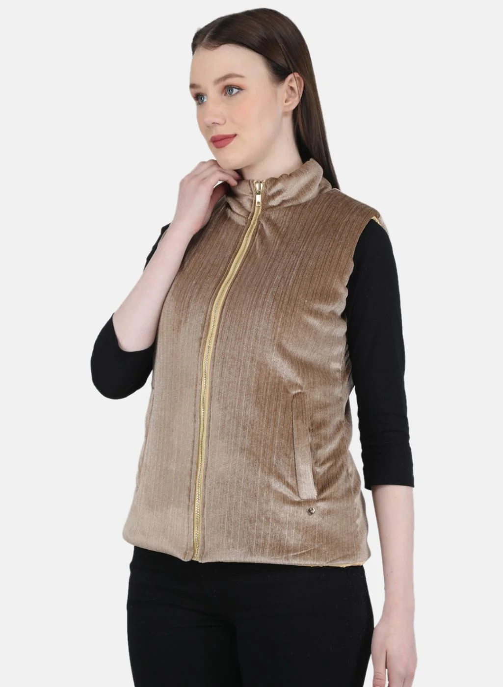 Women Mustard Stripe Jacket - Image 2