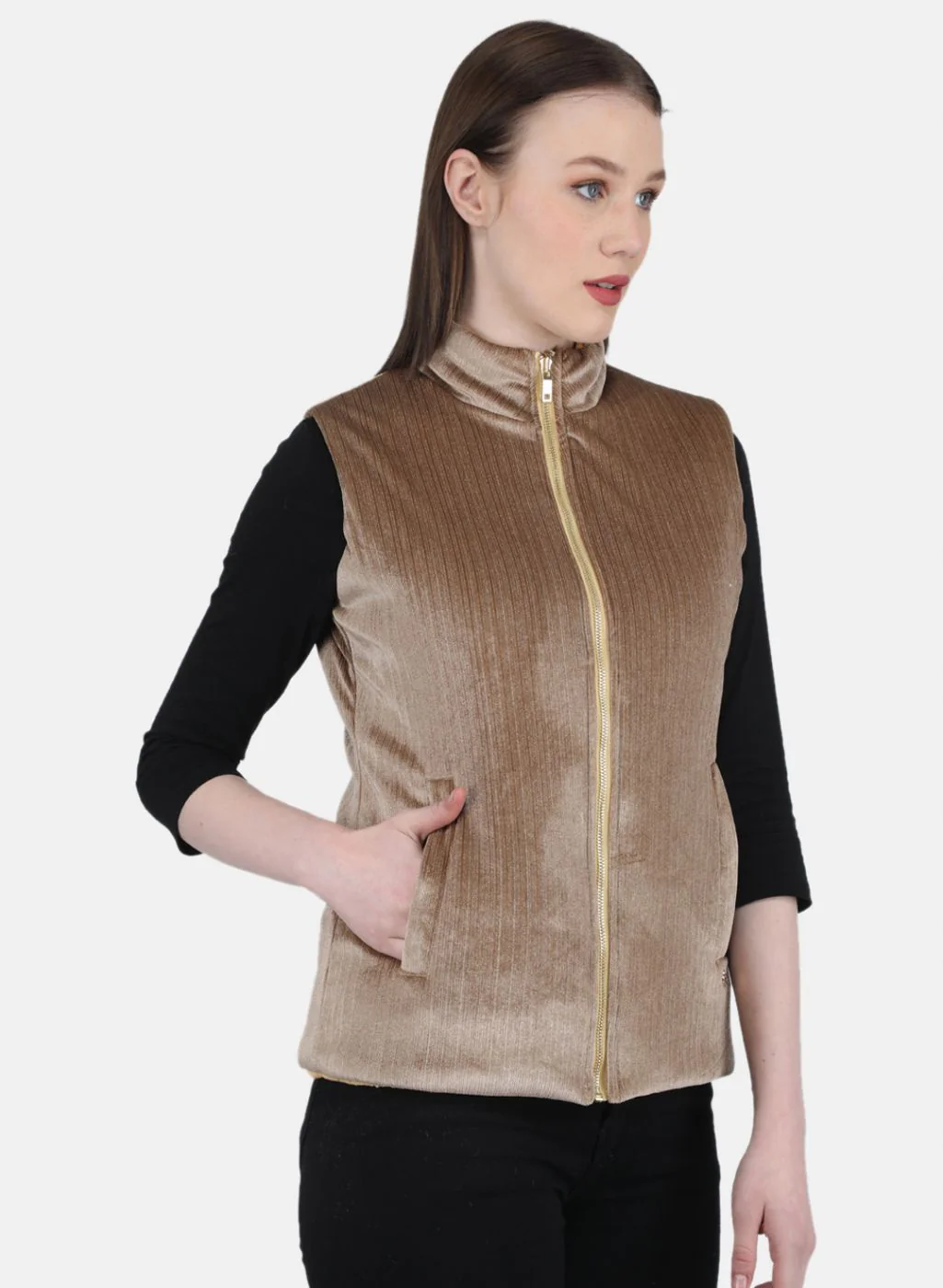 Women Mustard Stripe Jacket - Image 6