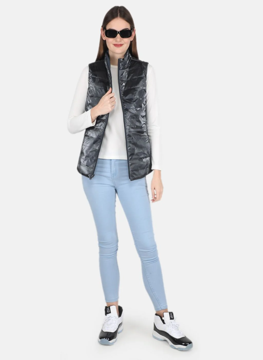 Women NAvy Blue Check Jacket - Image 4