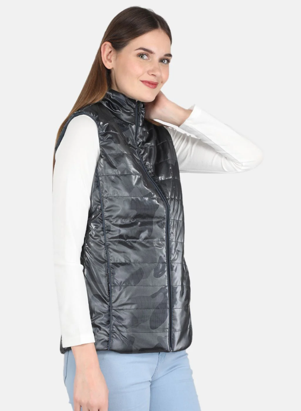Women NAvy Blue Check Jacket - Image 6