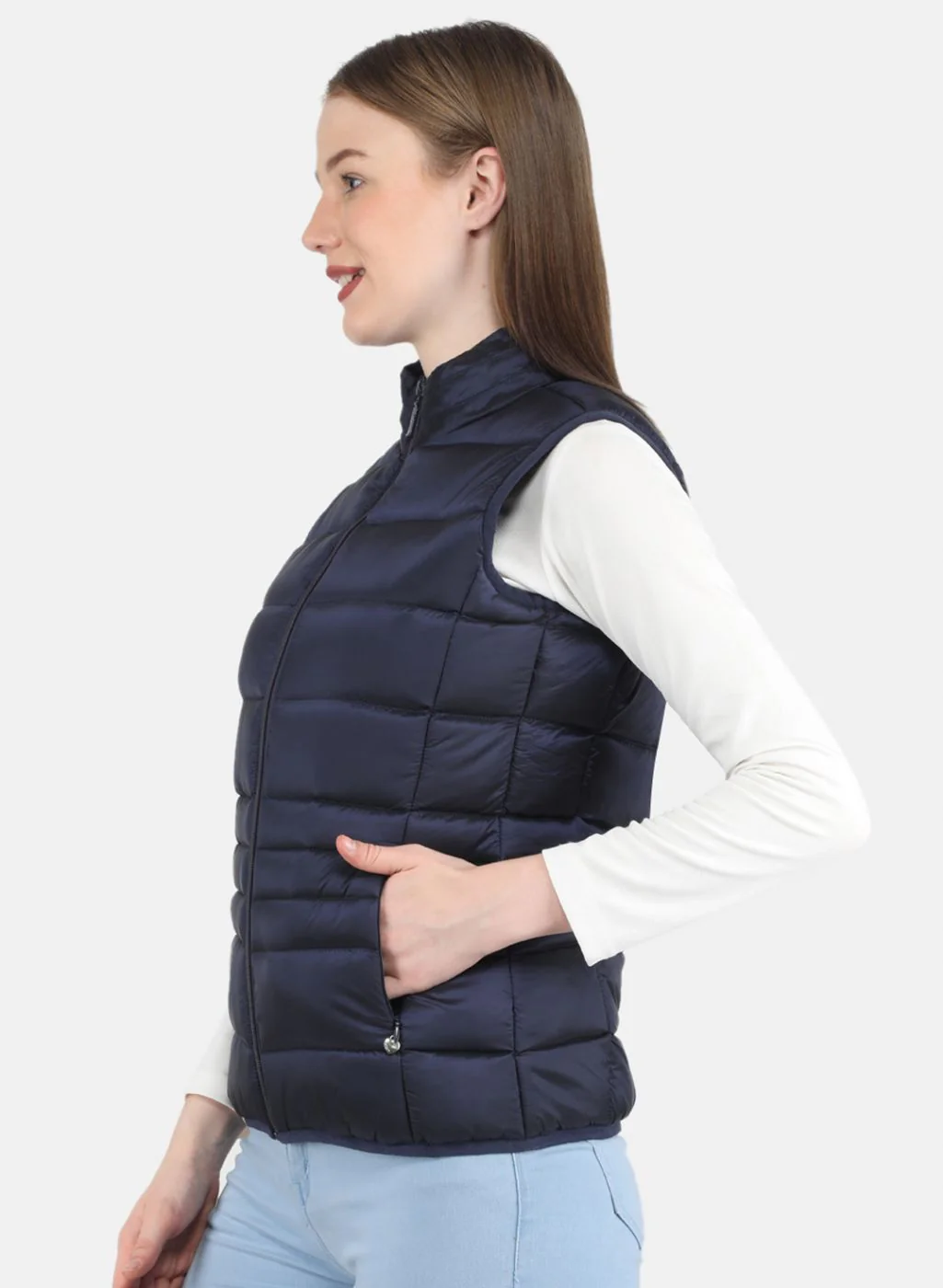 Women Navy Blue Puffer Jacket - Image 2
