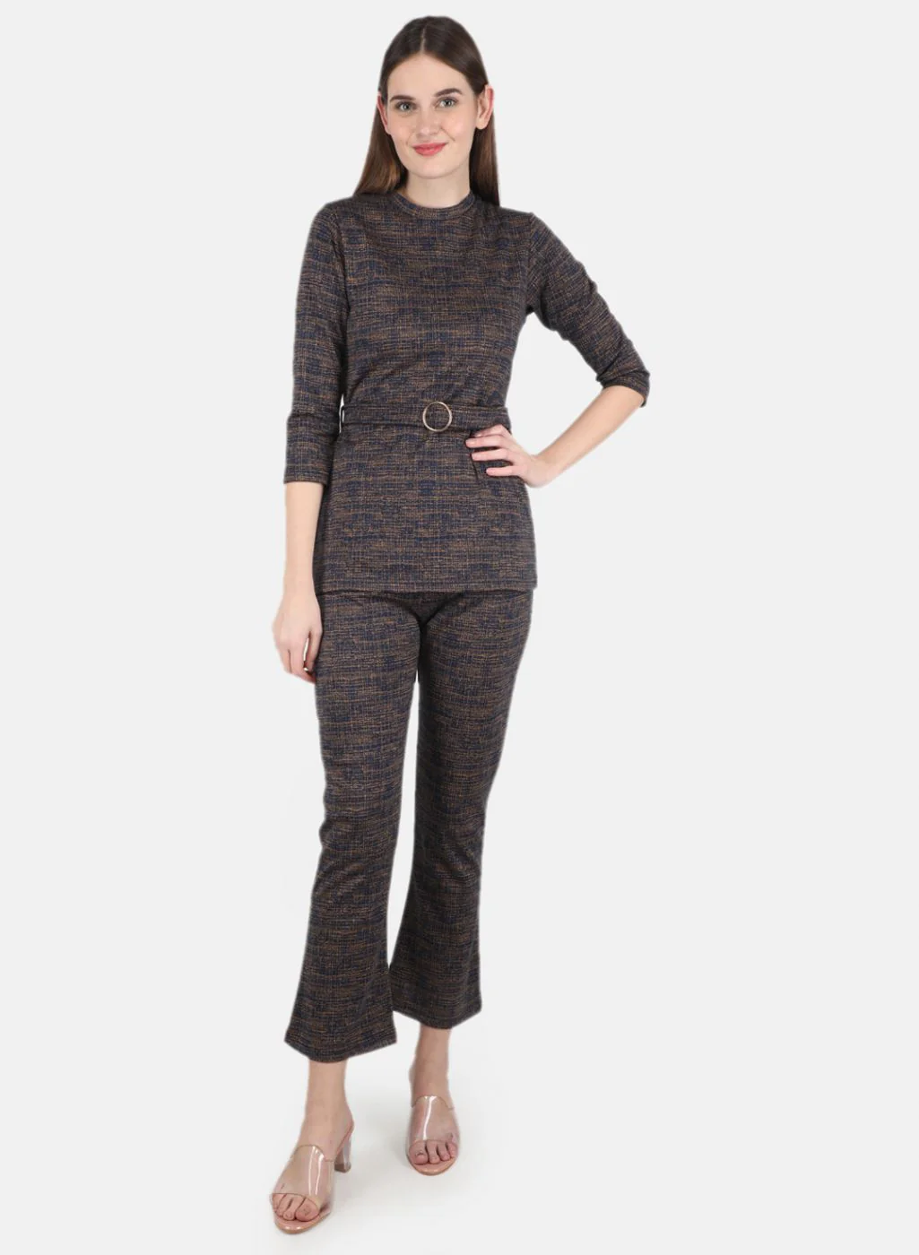 Women NAvy Blue & Mustard Self design CoordiNAte Set - Image 4