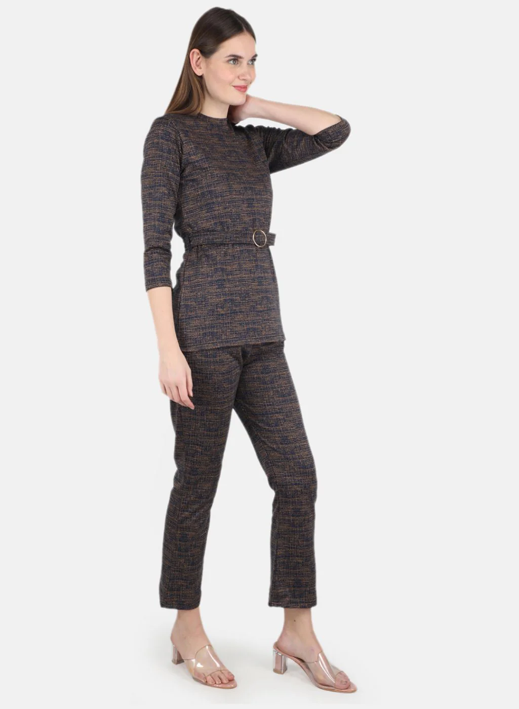 Women NAvy Blue & Mustard Self design CoordiNAte Set - Image 6