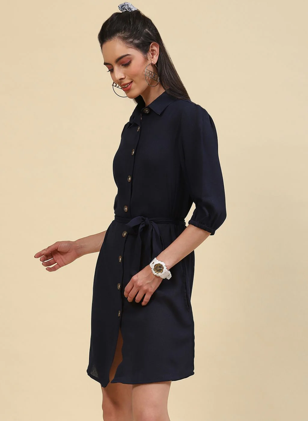 Women NAvy Blue Plain Tunic - Image 2