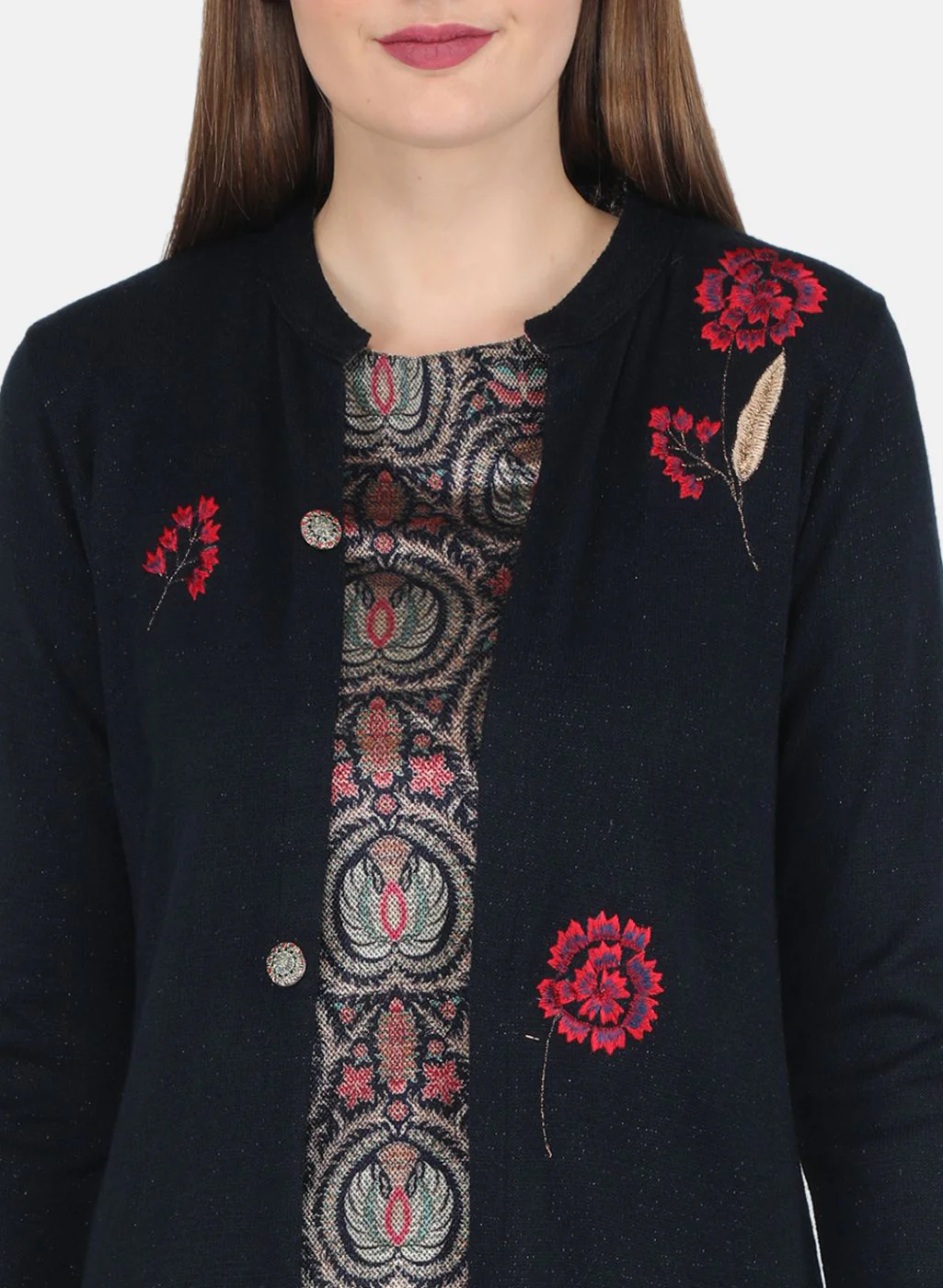 Women NAvy Blue Self design 3 Pc set (Kurti+Shrug+Lower) - Image 5