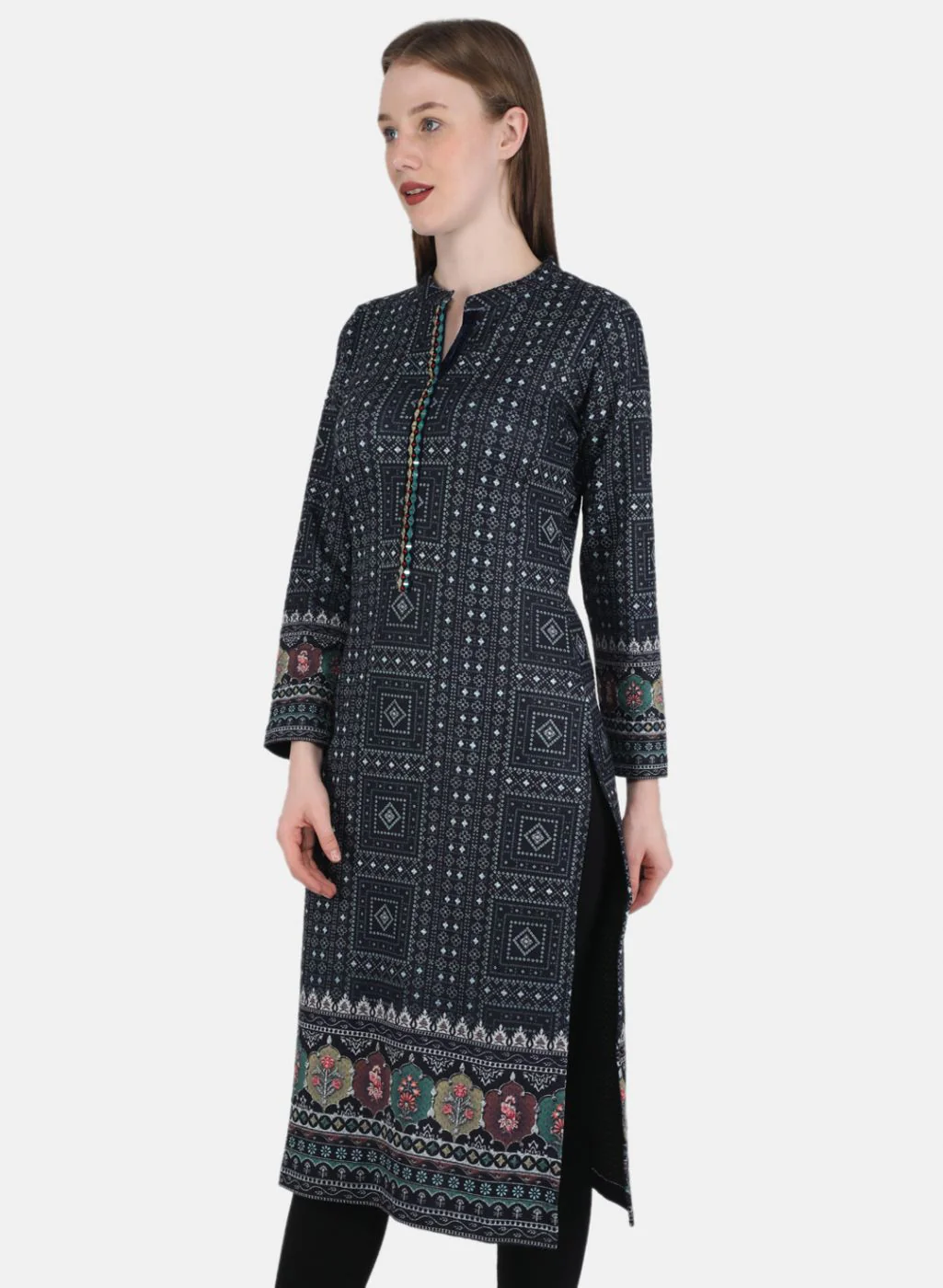 Women NAvy Blue Self Design Kurti - Image 2