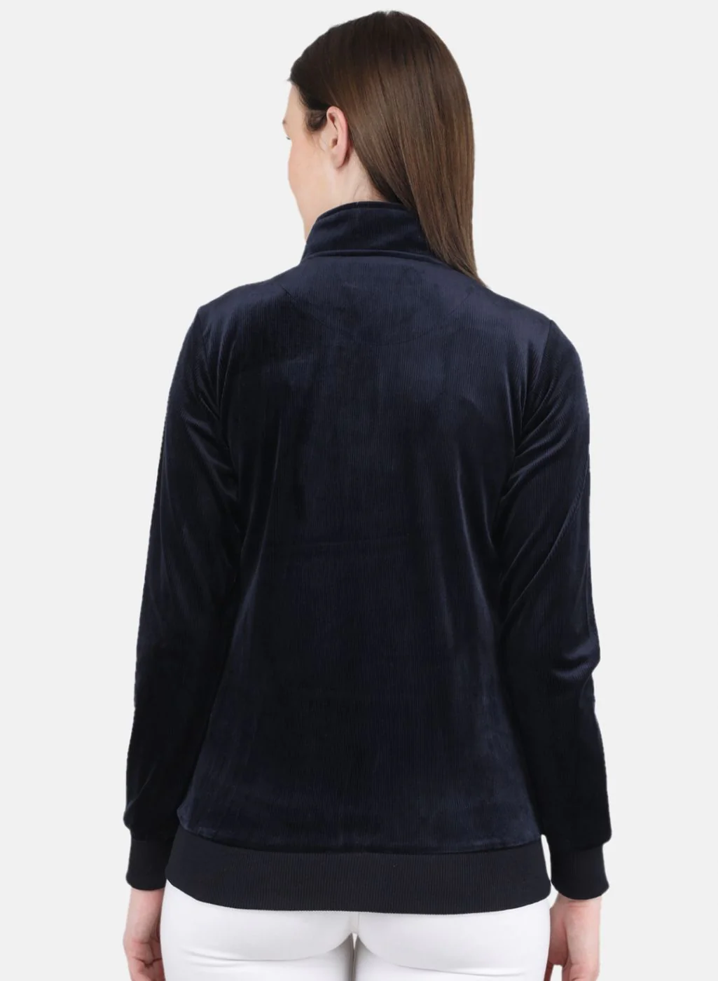 Women NAvy Blue Self Design Sweatshirt - Image 3