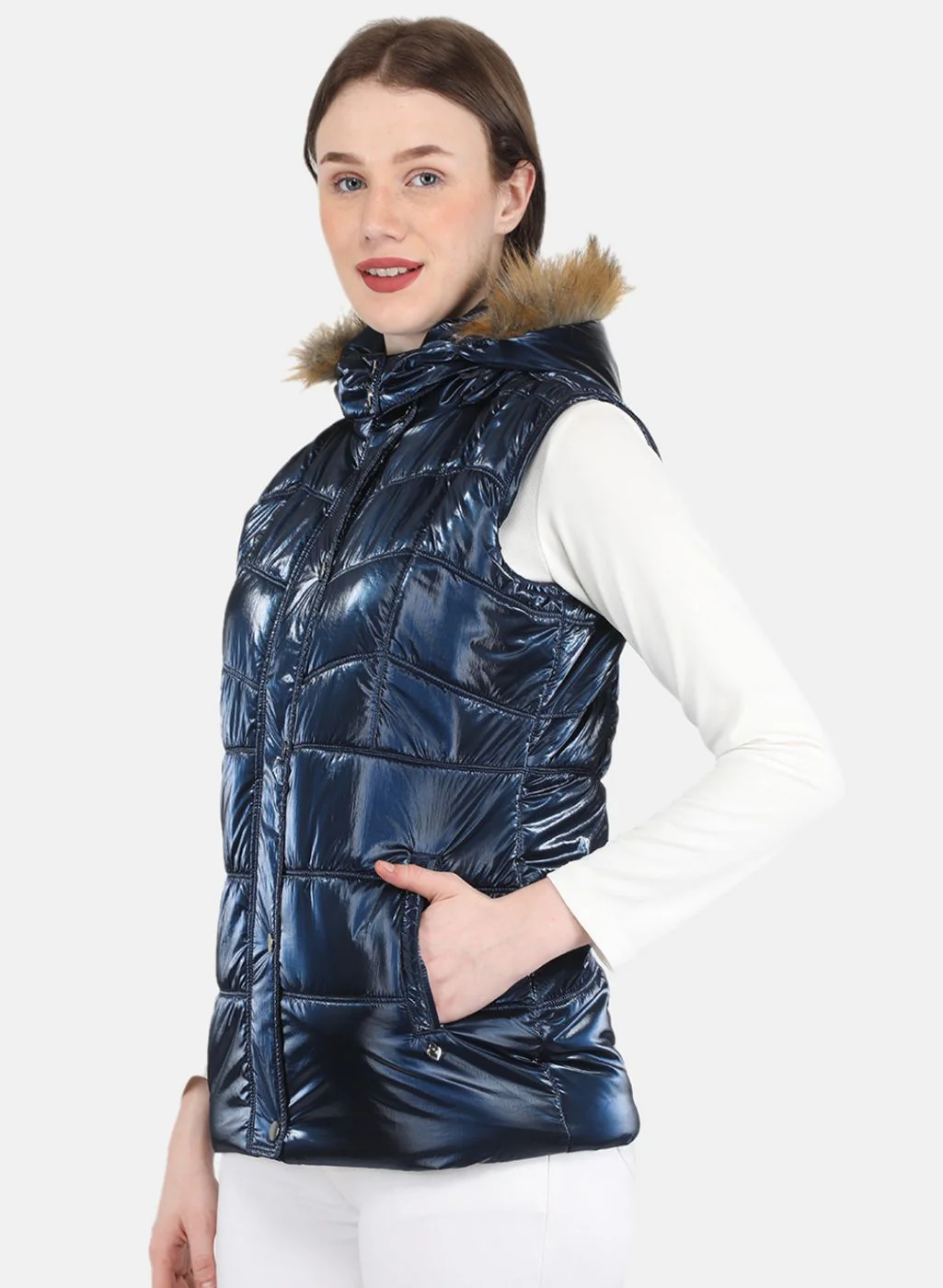 Women NAvy Blue Solid Jacket - Image 2