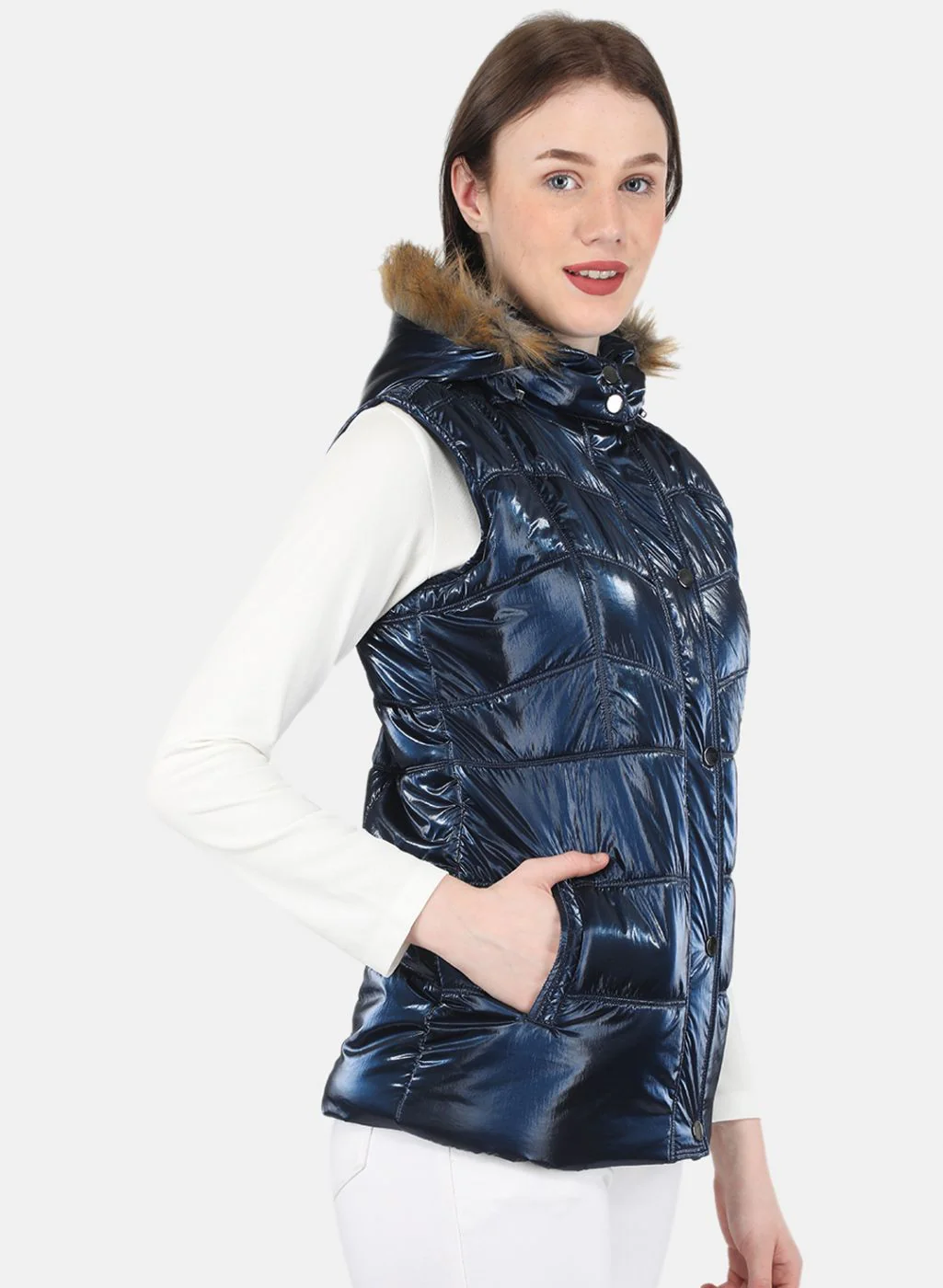 Women NAvy Blue Solid Jacket - Image 6